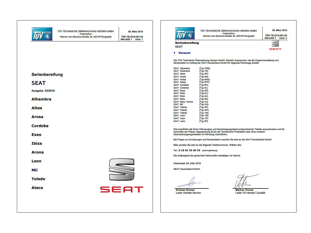 SEAT Serienreifenkatalog
